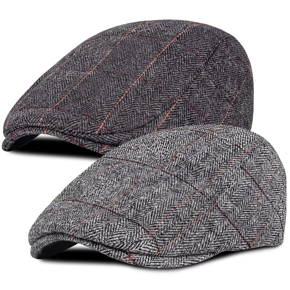 Senker 2 Pack Men's Classic Herringbone Tweed Wool Blend Flat Cap Ivy Gatsby